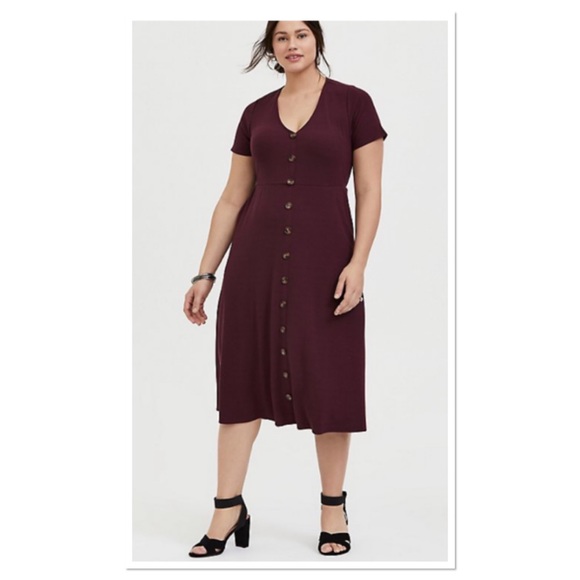 TORRID ⭐️ Burgundy Purple Button Front Dress - Picture 3 of 13